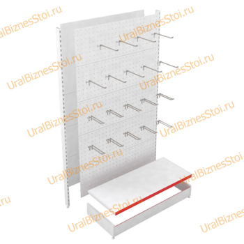 Стеллаж торговые перфорированный 1450*600*1000 с крючками - uralbiznesstroi.ru – Казань
