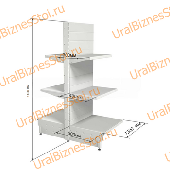 Торговый островной стеллаж 1450*500*1200 3 полки - uralbiznesstroi.ru – Казань